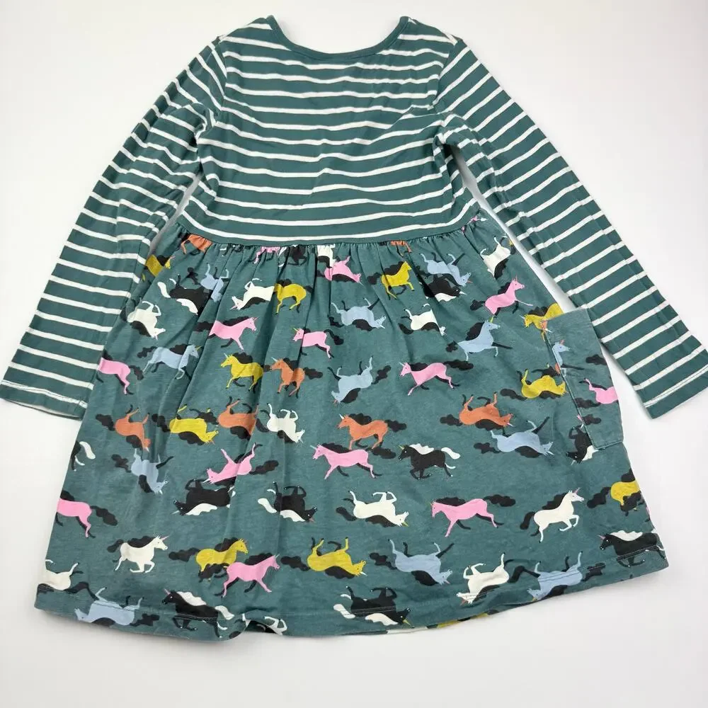 Hanna Andersson Green Striped Horse Dress, Size 6/7